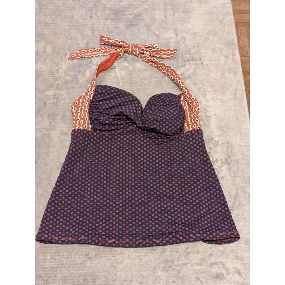 Ann Taylor LOFT size S Orange and Navy Printed Halter Tankini Top